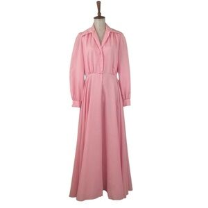 70s Pink Long‎ Sleeve Dress Women’s M Vintage A-Line Maxi Cottage Princess